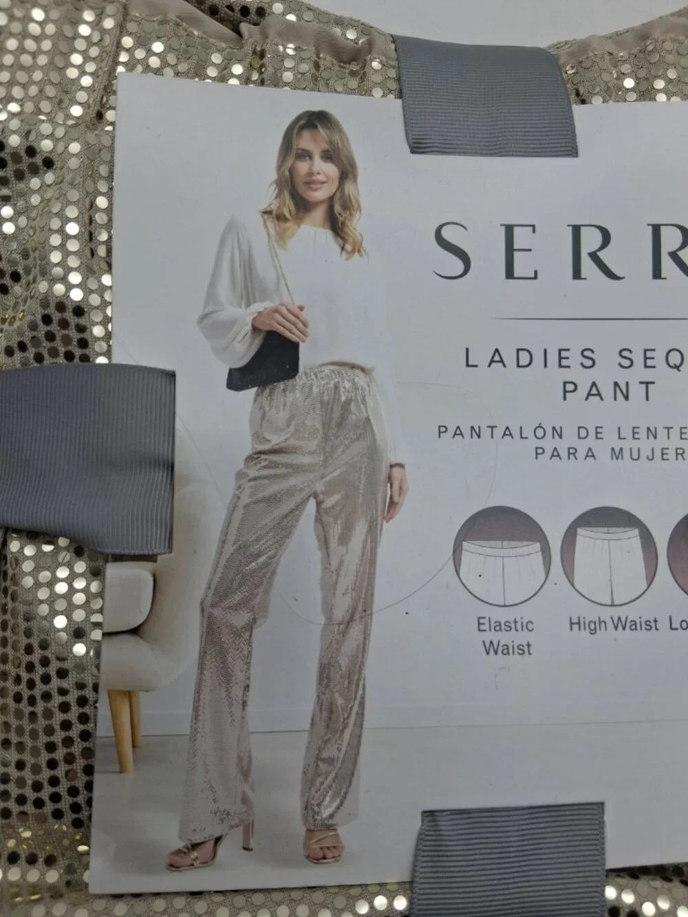 NEW Gold Sequin Pants Womens M 8-10 Sparkle Club Party Showgirl Serra - Picture 2 of 6